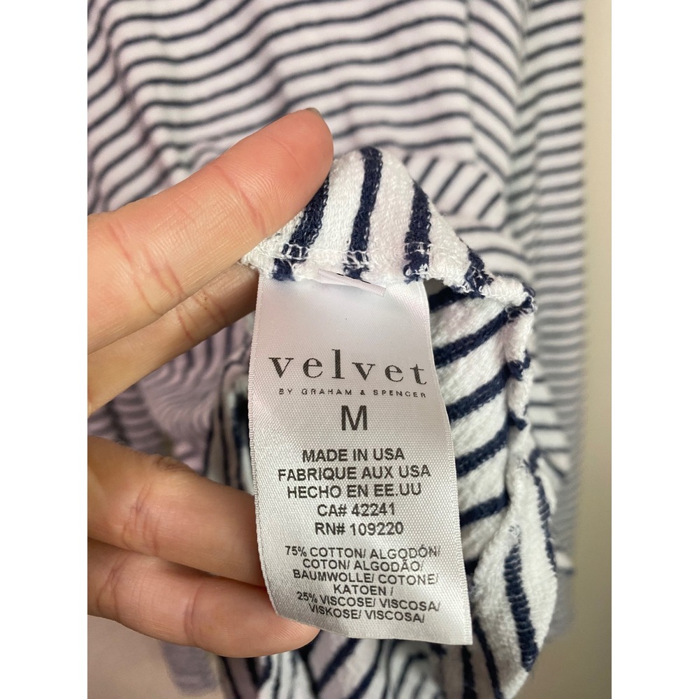 Velvet by Graham & Spencer Mens Medium Striped Hoodie White Navy Cotton USA - Picture 2 of 4